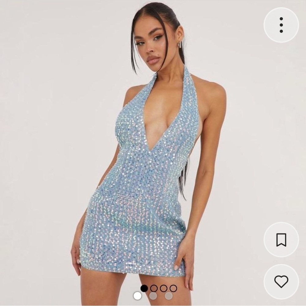 EGO Denim Sequin Plunge Dress NWT - size 2